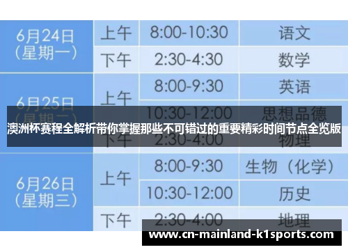 澳洲杯赛程全解析带你掌握那些不可错过的重要精彩时间节点全览版 澳洲杯赛程全解析带你掌握那些不可错过的重要精彩时间节点全览版