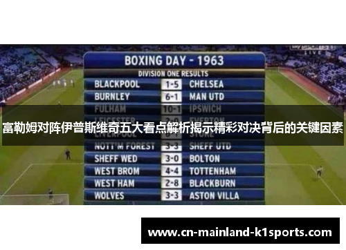 富勒姆对阵伊普斯维奇五大看点解析揭示精彩对决背后的关键因素